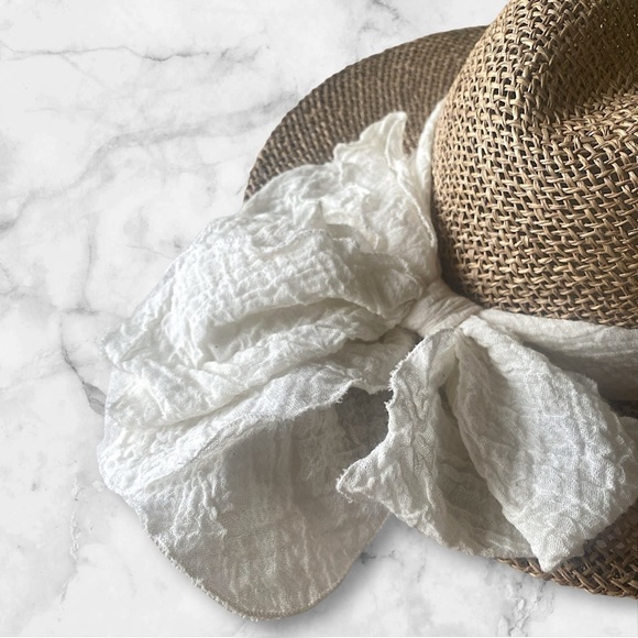 Round Ranger Wide Brim Straw Hat with Cream Ribbon 23” Circumference NWOT - Picture 4 of 6